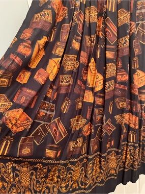 Black Circle Skirt with Gold Treasure Box Print